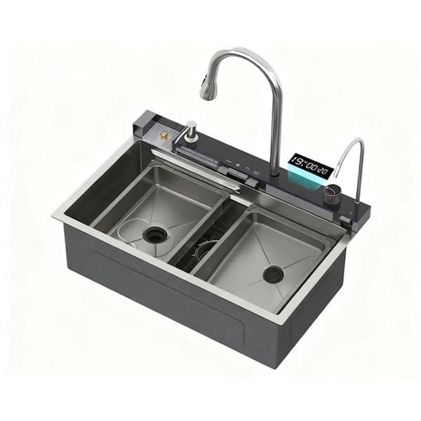 16 Gauge Brushed Nickel Stainless Steel 30 in. x 19 in. Drop-In Bar Sink kitchen Sink with Pull-out Faucet