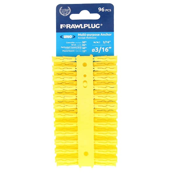 RAWLPLUG 3/16" Uno Multi-Purpose Drywall Anchors Push-In Ribbed 11lbs. (Clip of 96)
