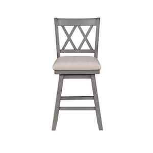 Brookline 24 in. Gray High Back Wood 37.5 in. Swivel Counter Stool with Fabric Seat
