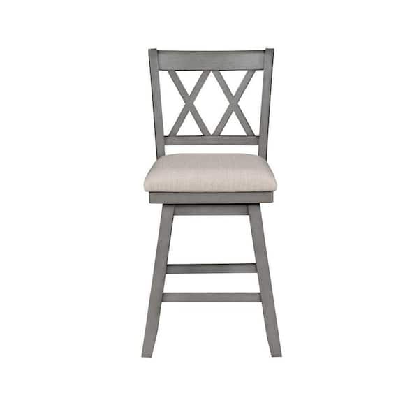 Home 2 Office Brookline 24 in. Gray High Back Wood 37.5 in. Swivel Counter Stool with Fabric Seat