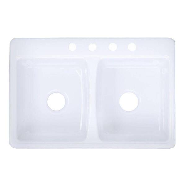 KOHLER Deerfield Self-Rimming Cast Iron 33x22x8.625 4-Hole Kitchen Sink in White-DISCONTINUED