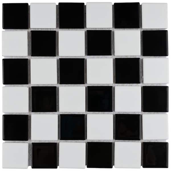 Merola Tile Squire Quad Glossy Checkerboard 12-1/2 in. x 12-1/2 in. Porcelain Mosaic Tile (11.1 sq. ft./Case)