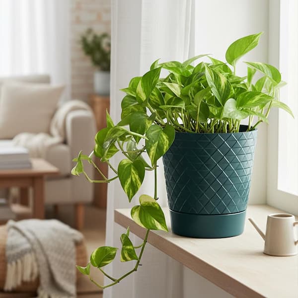 Vigoro Shelby Small Green Plastic Round Planter With Drainage