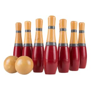 8 in. Wooden Red and Grey Bowling Lawn Game