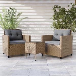 Valo Natural 3-Piece Wicker Patio Conversation Set with Gray Cushions