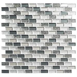 Highline Irone Black/Gray/Silver 12 in. x 12 in. Smooth Glass Brick Joint Mosaic Tile (5 sq. ft./Case)