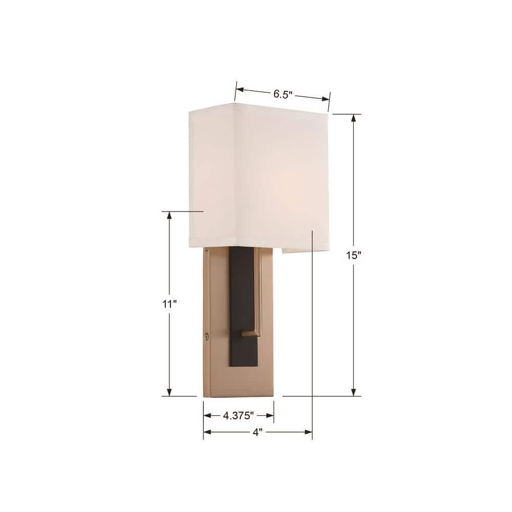 Vibrant Gold & Black Forged Dimmable Wall Sconce with White Silk Shade