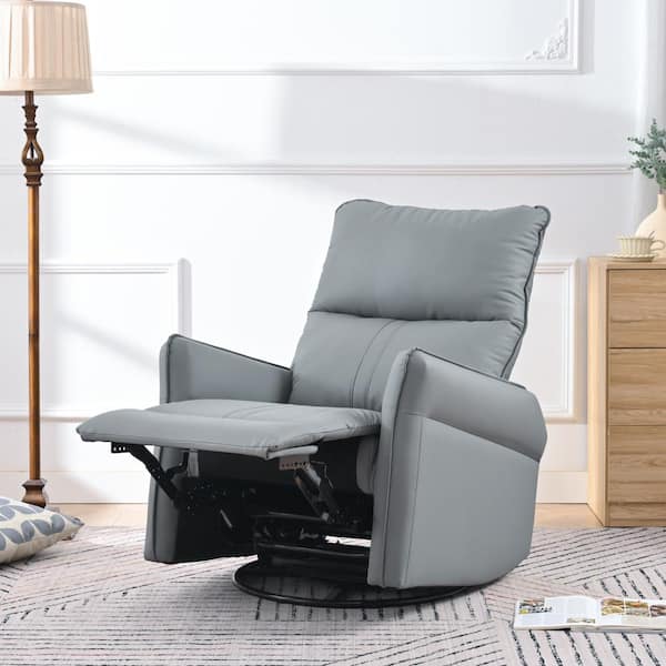 JUJABU Blue 360° Swivel PU Rocking Recliner Chair for Bedroom