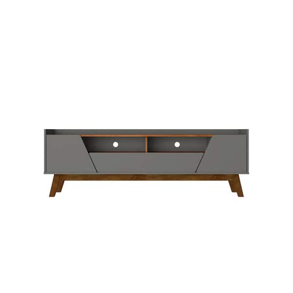 Manhattan Comfort Marcus Grey and Nature Mid-Century Modern TV Stand Fits TVs Up to 70 in. with Solid Wood Legs