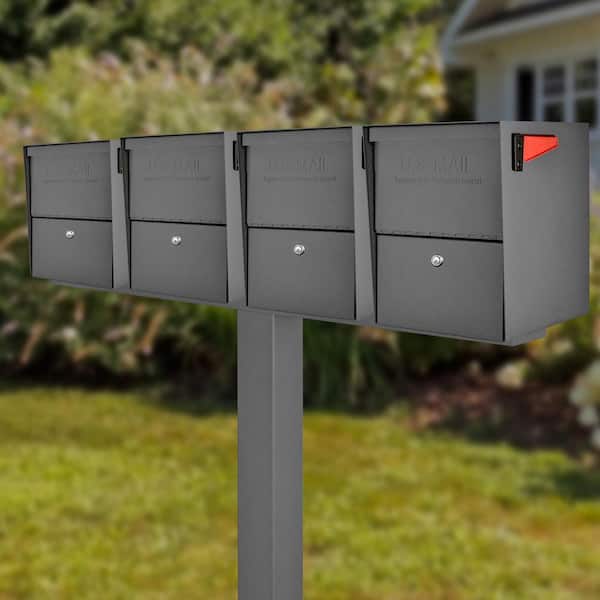 Package Master X4 Locking Post Mount Mailbox Combo Kit, Granite, In-Ground Post, 4-Compartment High Security Cluster