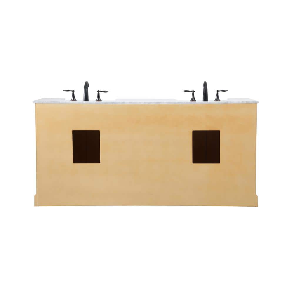 Natural Wood Double Bathroom Vanity with Carrara Marble Top