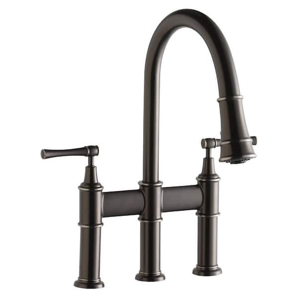 Explore 2-Handle Bridge Kitchen Faucet in Antique Steel