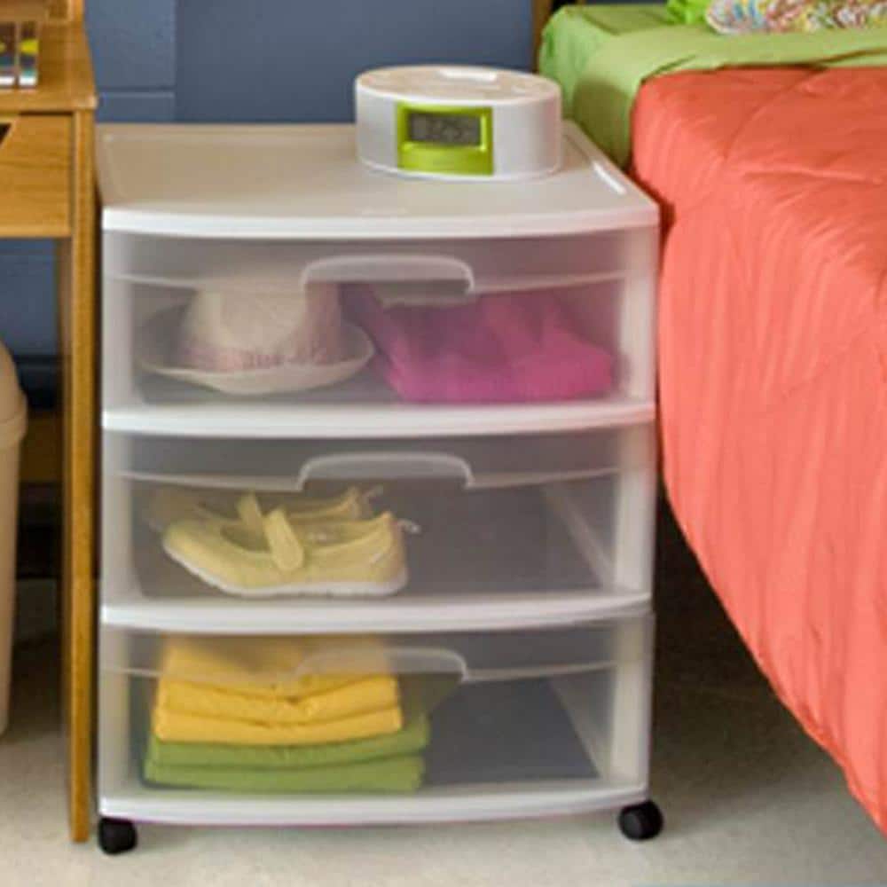 White Plastic 3-Drawer Rolling Storage Cart, 2-Pack