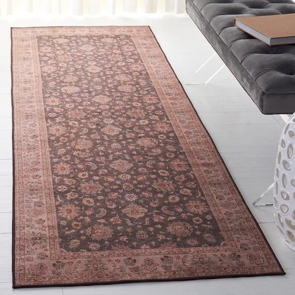 Tucson Dark Gray/Beige 3 ft. x 6 ft. Machine Washable Ornate Floral Border Runner Rug