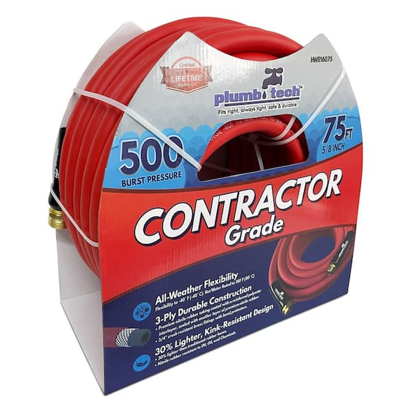 5/8 in dia. x 75 ft. Premium Red Nitrile Rubber Multi-Purpose Hot/Cold Water Hose: Contractor Grade, BP 500-Piece