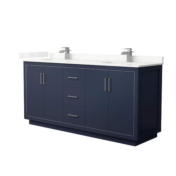 Wyndham Collection Icon 72 in. W x 22 in. D x 35 in. H Double Bath Vanity in Dark Blue with Giotto Quartz Top