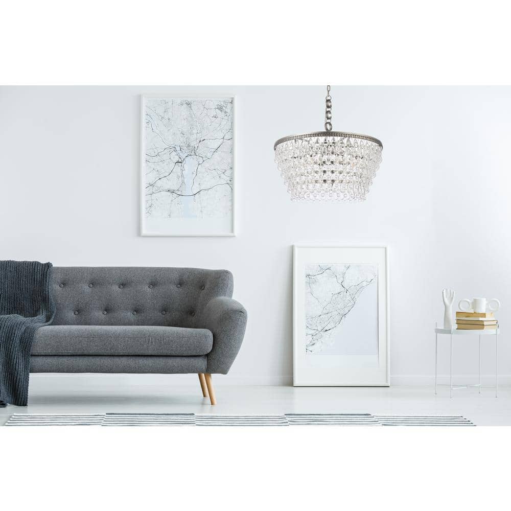 Nordic Ice 6-Light Antique Silver Chandelier with Royal Cut Clear Crystals