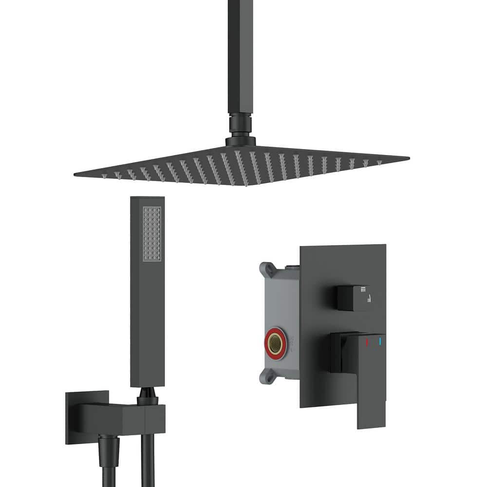 2-Spray Patterns with 2.0 GPM 12 in. Rain Shower Head Ceiling Mount Dual Shower Heads in Matte Black price history on PriceWatchPro