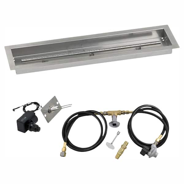 American Fire Glass 30 in. x 6 in. Linear Stainless Steel Drop-In Fire Pit Pan with Spark Ignition Kit - Propane