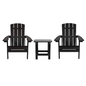 Black 3-Piece All-Weather Faux Wood Poly Resin Adirondack Patio Conversation Set