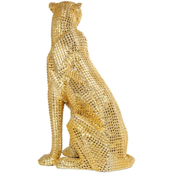 Leopard Sculpture Artistic Vintage Pure Copper Brass Stripe Animal Figurine  Desktop Decor