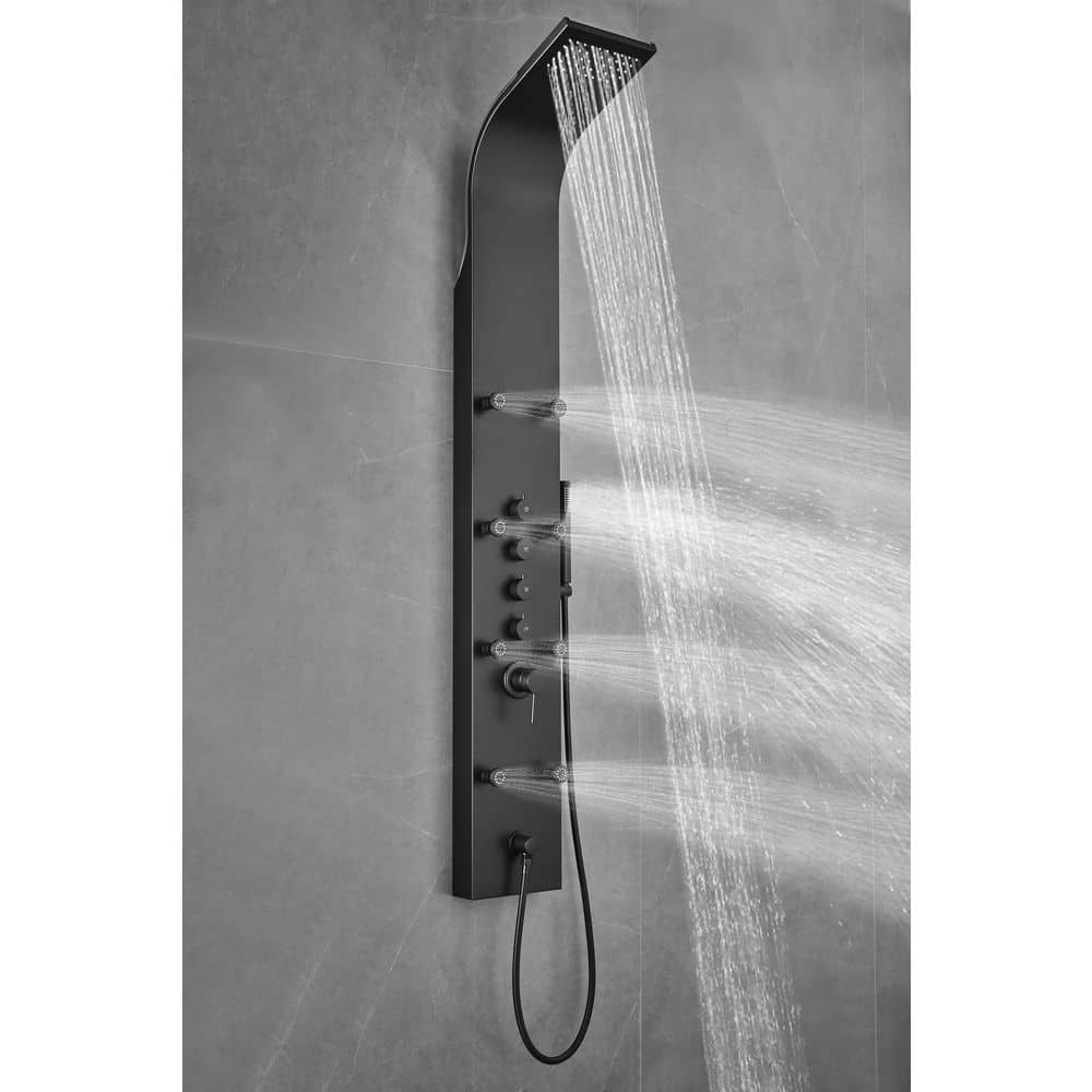 65 in. 8-Jet Rainfall Shower Panel System with Waterfall Shower Head and Shower Wand in Black Painted Stainless Steel price history on PriceWatchPro