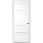 30 in. x 80 in. 5-Panel Shaker White Primed Left Hand Solid Core Wood Single Prehung Interior Door with Bronze Hinges