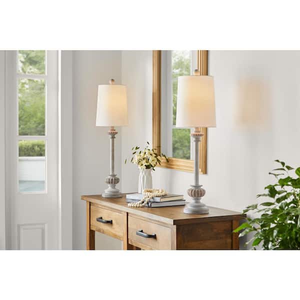 Hampton Bay Clifon 28 in. 1-Light Distressed White Buffet Lamps (set of 2)