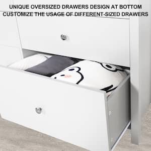 White 6-Drawer 56 in. W Dresser Chest of Drawers Long Storage Dresser with 2-Oversized Drawers (32.4 in. H x 15.8 in. L)