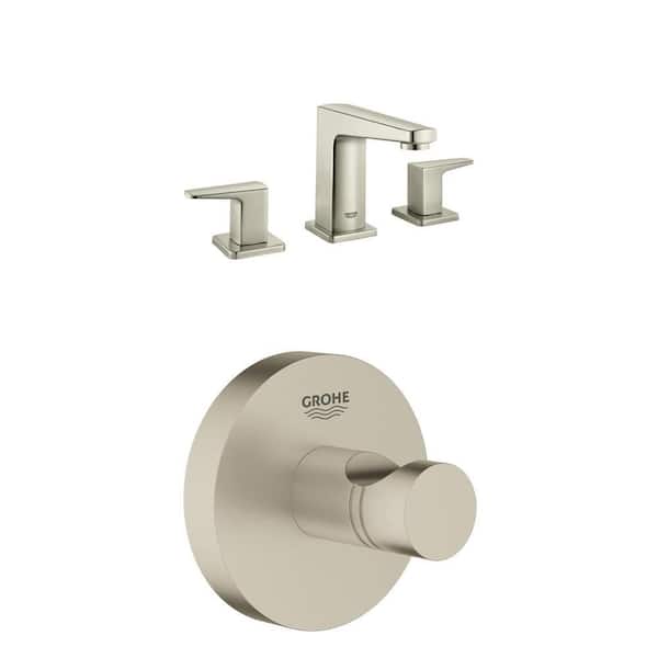 Essentials 4-Piece Bath Hardware Set and Tallinn 8 in. Widespread 2-Handle Bathroom Faucet in Brushed Nickel Finish
