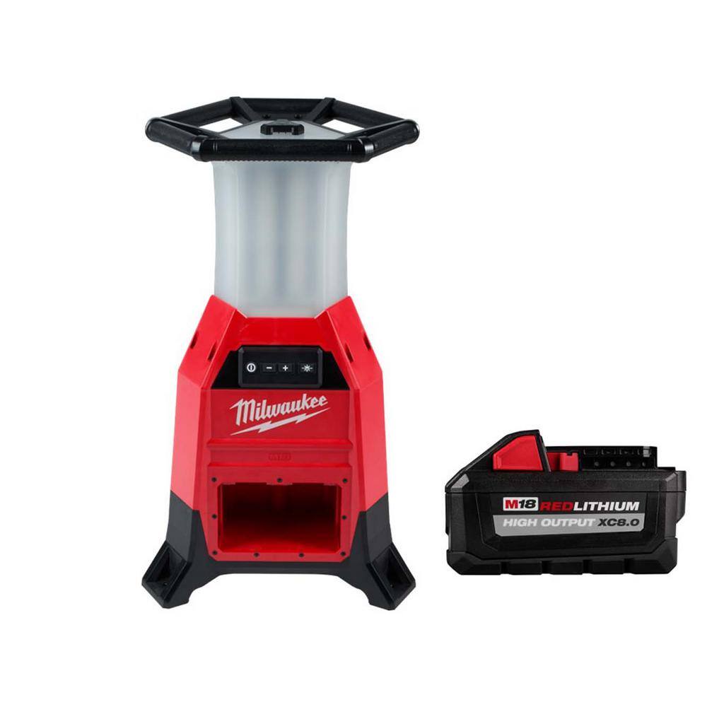 Milwaukee M18 18-Volt Lithium-Ion RADIUS Site Light (Tool-Only) w/M18 18- Volt Lithium-Ion HIGH OUTPUT XC 8.0 Ah Battery 2151-20-48-11-1880 The  Home Depot