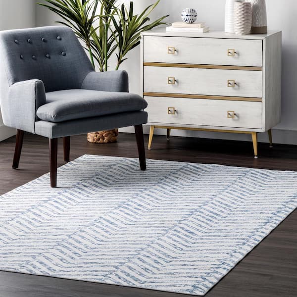 Rosanne Blue 2 ft. 6 in. x 8 ft. Machine Washable Geometric Indoor Runner Rug