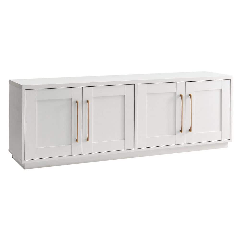 White 68" MDF TV Stand with Cabinets and Fireplace
