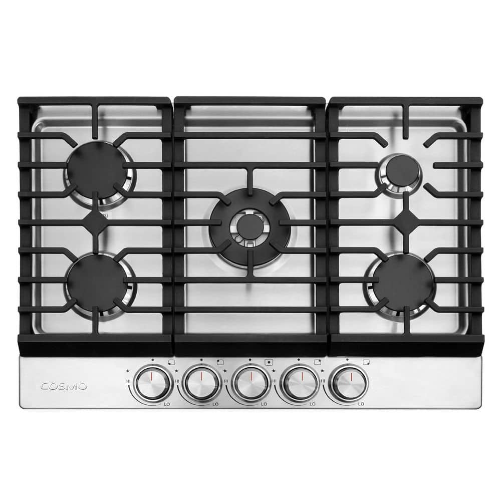 30 in. Haven Collection Recessed Drop-in Gas Cooktop with 5 Sealed Burners, Cast Iron Grates in Stainless Steel