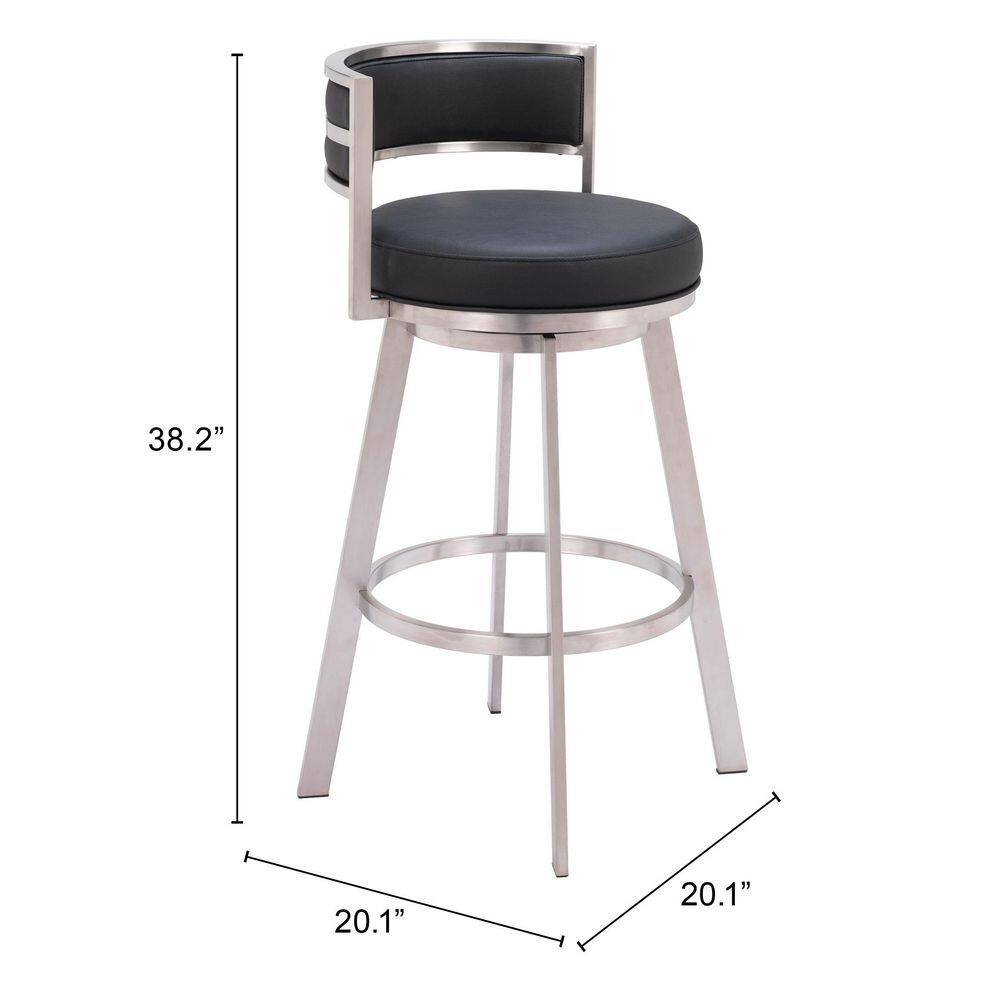 Black Leather and Metal Swivel Counter Stool