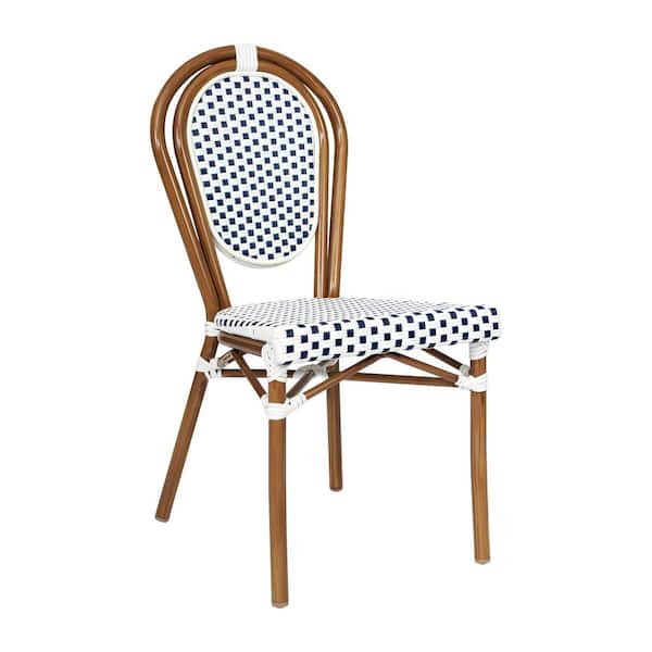 Carnegy Avenue White and Navy/Natural Frame Aluminum Outdoor Dining Chair in Blue