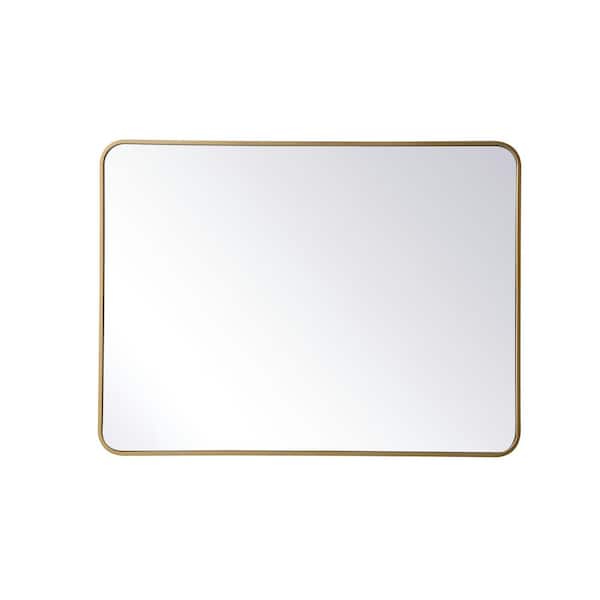 Unbranded Timeless Home 40 in. H x 30 in. W Brass Modern Soft Corner Rectangular Wall Mirror