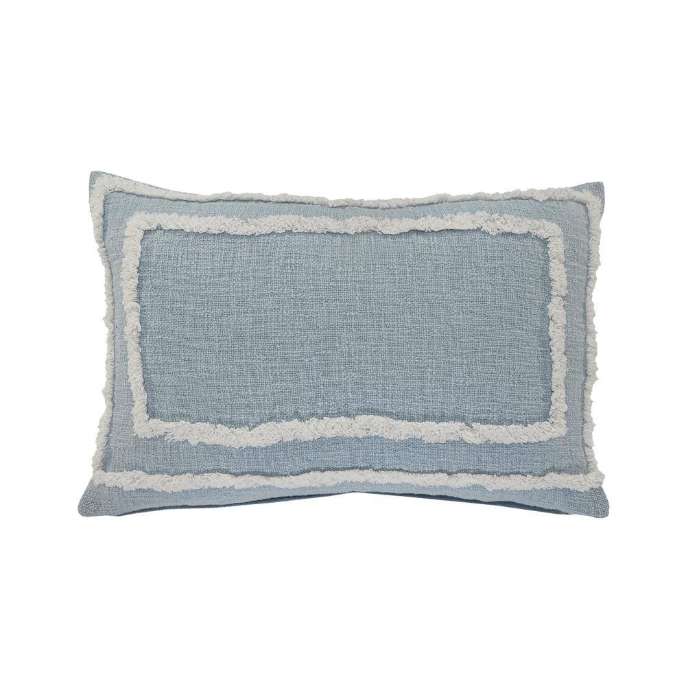 Modern Sky Blue and White Tufted Rectangular Throw Pillow, 16" x 24"