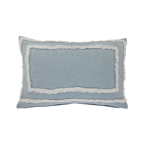 Unbranded Modern Sky Blue Tufted Solid Soft Poly-Fill 24 in. x 16 in. Lumbar Indoor Throw Pillow