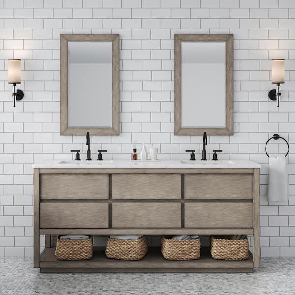 Water Creation Oakman 72 in. W x 22 in. D x 34.3 in. H Bath Vanity in Grey Oak with Marble Top with White Basin and ORB Faucet