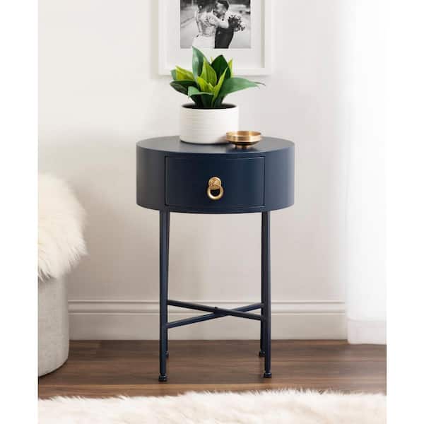 Decklyn 16 in. Navy Blue Oval MDF End Table