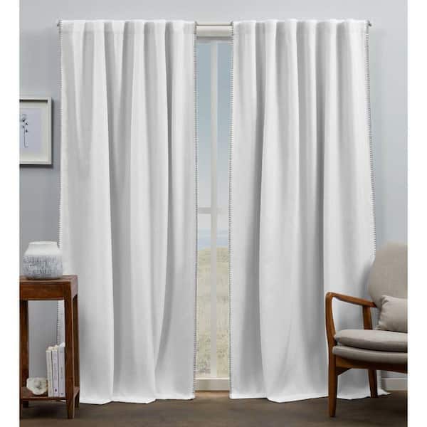 EXCLUSIVE HOME Marabel White/grey Solid Lined Room Darkening Hidden Tab / Rod Pocket Curtain, 54 in. W x 96 in. L (Set of 2)