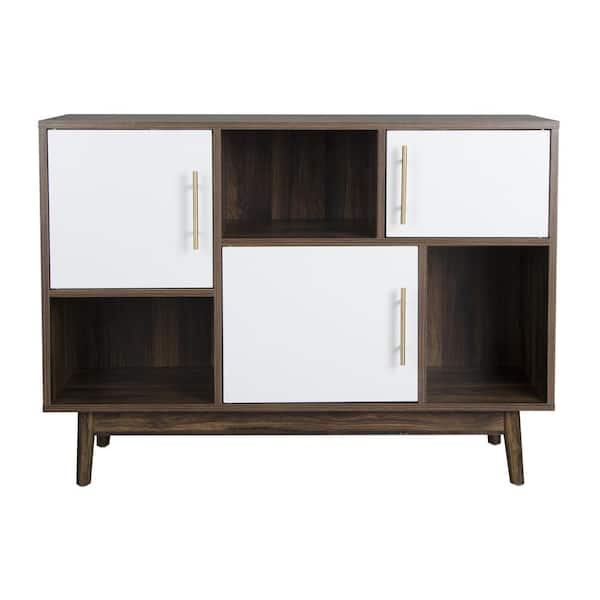 Amucolo 30.11 in. H x 40.94 in. W x 13.19 in. D White and Walnut MDF Wood 6-Cube Organizer