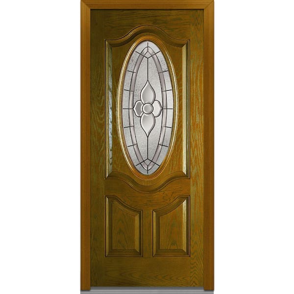 MMI Door 36 in. x 80 in. Master Nouveau Right-Hand 3/4 Lite 2-Panel Classic Stained Fiberglass Oak Prehung Front Door
