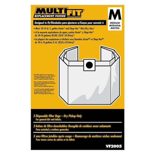 Shop Vac Filter Bags, Disposable, Medium Filtration - 3 bags