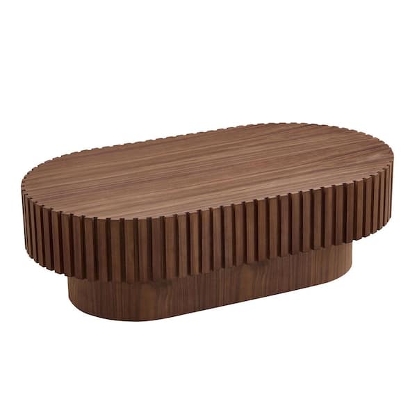 43.70 in. Walnut Modern Handcraft Drum Outdoor/Indoor Coffee Table with Sturdy Pedestal