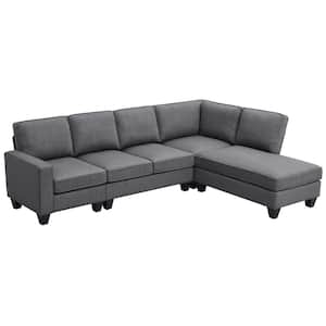 104.30 in. Polyester L-Shaped Sectional Sofa in. Gray with Chaise Lounge and Convertible Ottoman