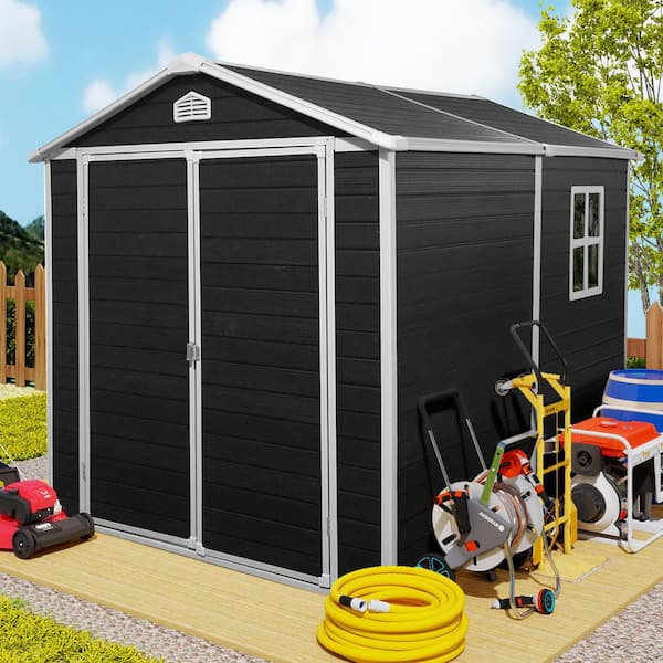 6 x 8 ft. Resin Outdoor Storage Shed with Window, Vent for Store, Patio, Furniture, Black (45 sq. ft.)