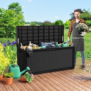 100 Gal. Resin Wood Look Outdoor Storage Deck Box with Lockable Lid