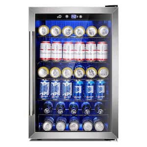 Wine Refrigerator 20.28 in. 145-Cans or 37-Bottle Single Zone Wine and Beverage Cooler with Silver Stainless Steel Door